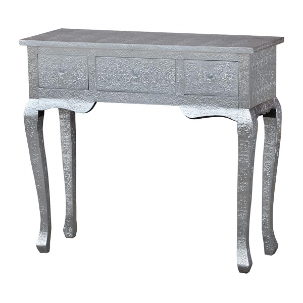Chaandhi Kar Metal Embossed Console Table - Silver