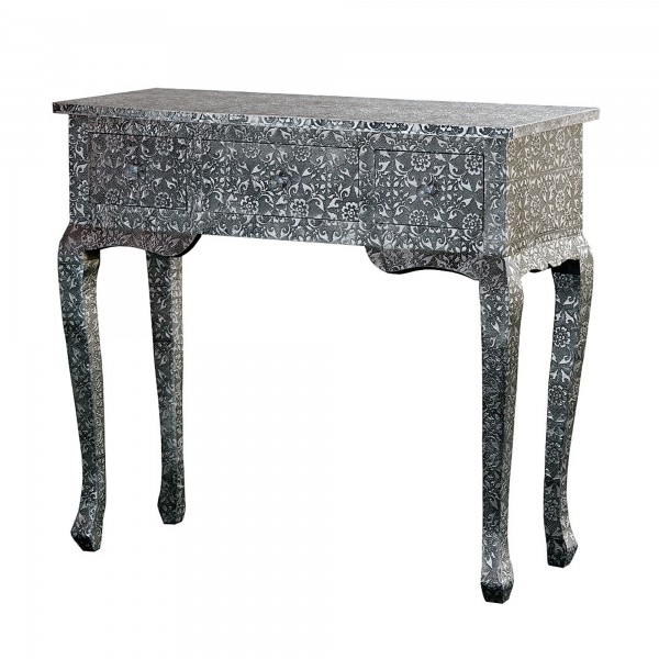 Chaandhi Kar Metal Embossed Console Table - Blackened Silver