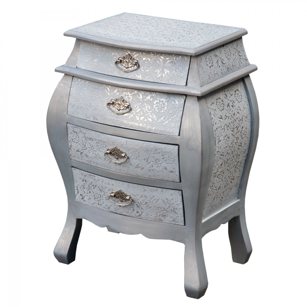 Chaandhi Kar Metal Embossed Bedside Table - Silver