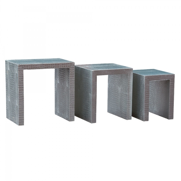 Mock Croc Nest of Tables - Silver