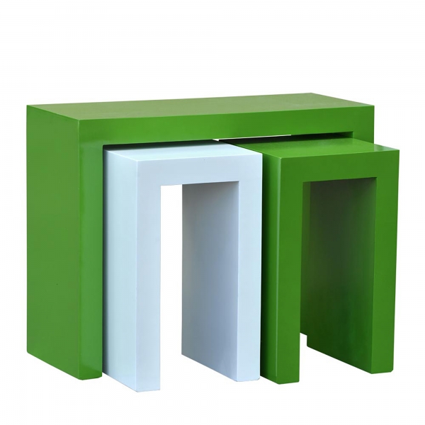 High Gloss Nest of Tables - Green and White