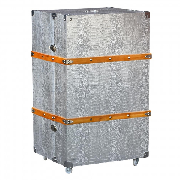 Mock Croc Luggage Trunk - Silver
