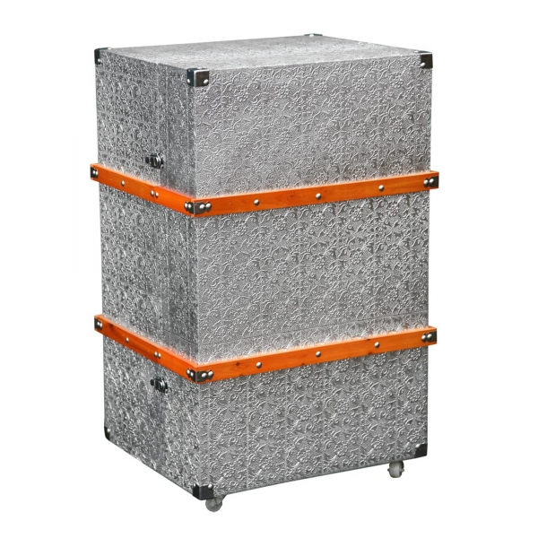 Chaandhi Kar Metal Embossed Trunk - Silver