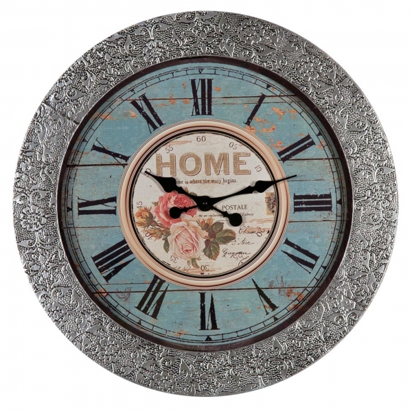 Chaandhi Kar Metal Blackened Silver Embossed Large Wall Clock
