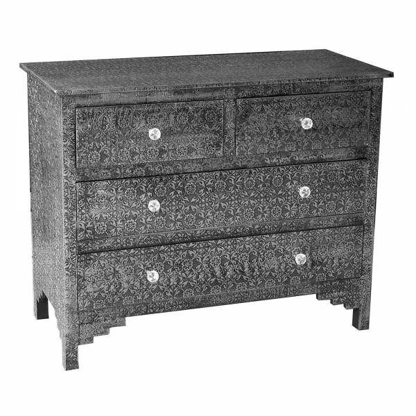Chaandhi Kar Metal Embossed Chest of Drawers - Blackened Silver