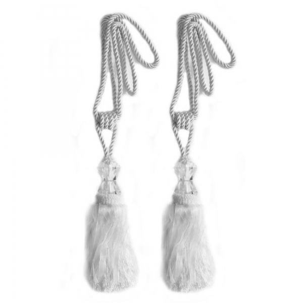 White Tassel with Crystal - pair