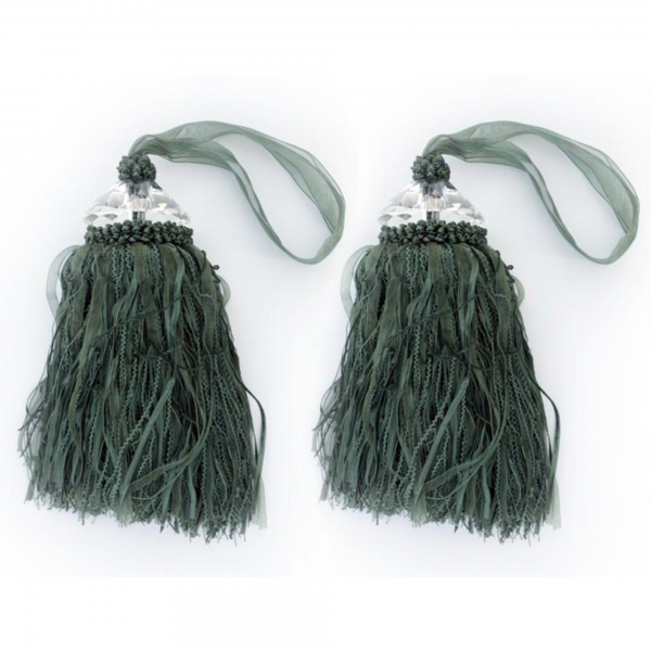 Green Tassle with Crystal - pair