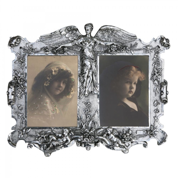 Art Nouveau Double  Photo Frame Silver Gilt Leaf Electroplated 