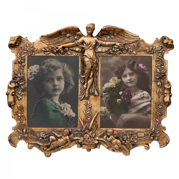Art Nouveau Double Photo Frame Gold Gilt Leaf 