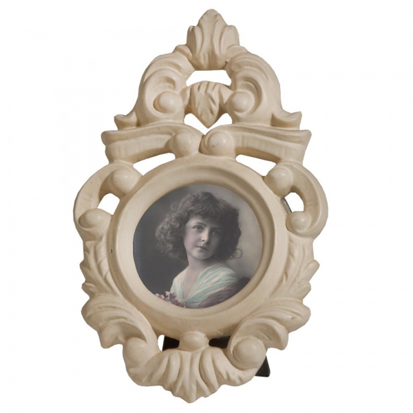 Cream Clay Paint Photo Frame - Round