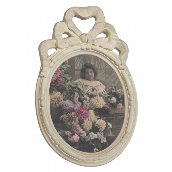 Cream Clay paint Oval  Photo Frame Bows and Ribbons 