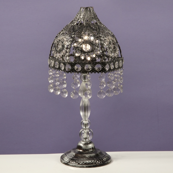 Jewelled Table Lamp - Antique Silver