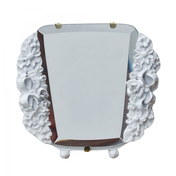 Barbola Floral White Clay Paint Decorative Table or Wall Bedroom Mirror
