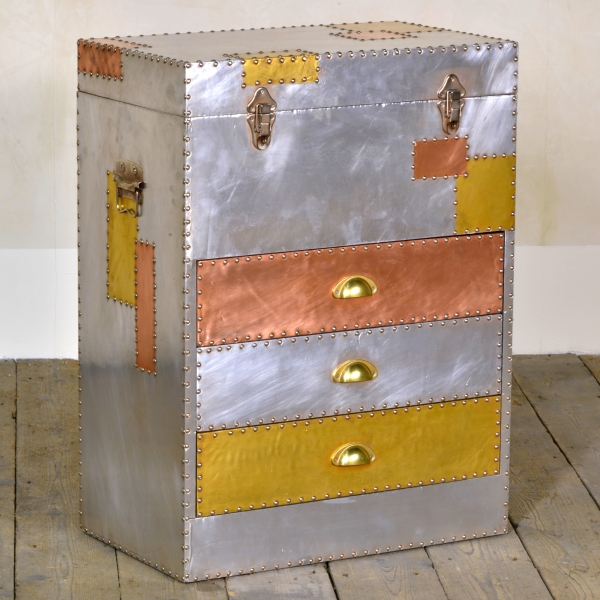 Industrial Aluminium Chest of Drawers - Silver and Copper