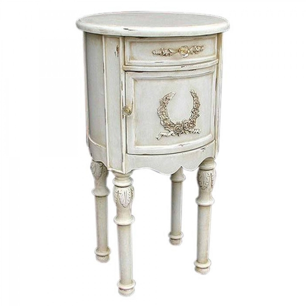 Antique White Bedside Cabinet - Glass Knobs