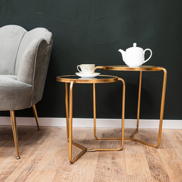 Gin Shu Metal Nest of Tables - Gold Gilt Leaf