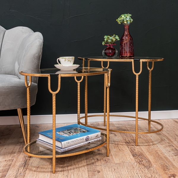 Gin Shu Metal Nest of Tables - Gold Gilt Leaf