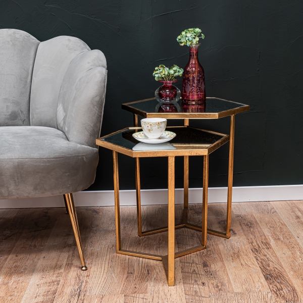 Gin Shu Metal Nest of Tables - Gold Gilt Leaf