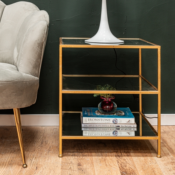Gin Shu Metal Side Table - Gold Gilt Leaf
