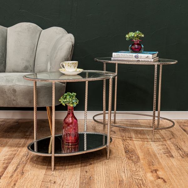 Gin Shu Metal Nest of Tables - Silver Gilt Leaf