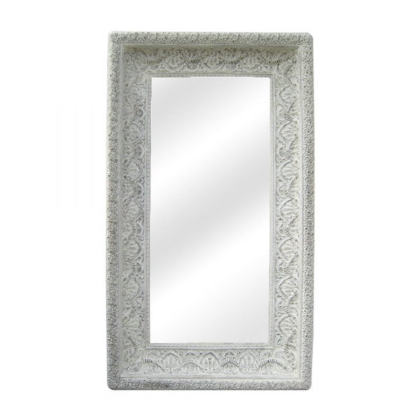 Renaisance Antique White Floor Standing Bevelled Mirror