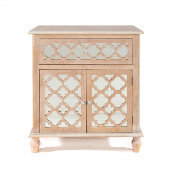 Wood Lattice Mirrored Sideboard Cabinet