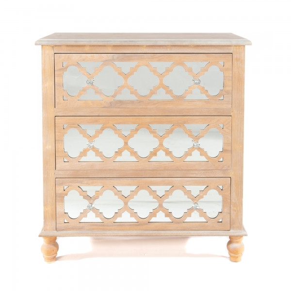 Wood Lattice Mirrored Chest of Drawers 