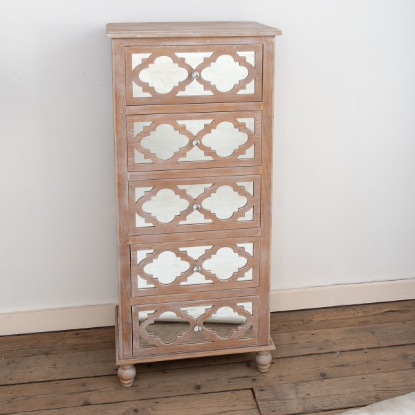 Wood Lattice Mirrored Tallboy Chest of Drawers