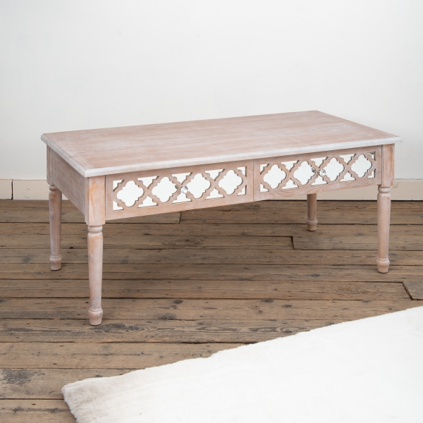 Wood Lattice Mirrored Coffee Table 