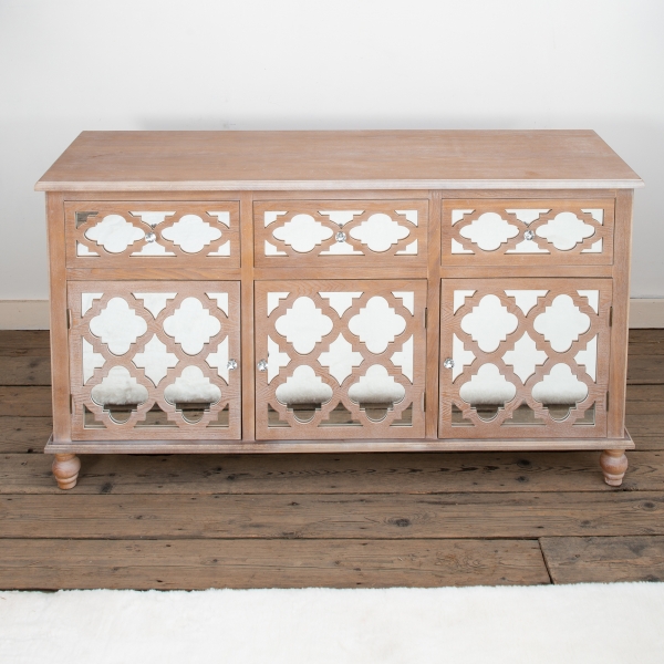 Wood & Lattice Mirrored Sideboard Cabinet