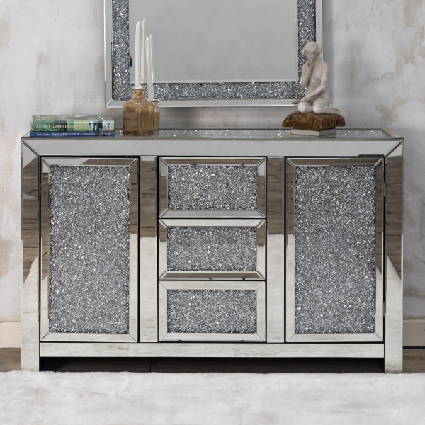 Venetian Crushed Diamond Mirrored Sideboard - EXTRA PACKING