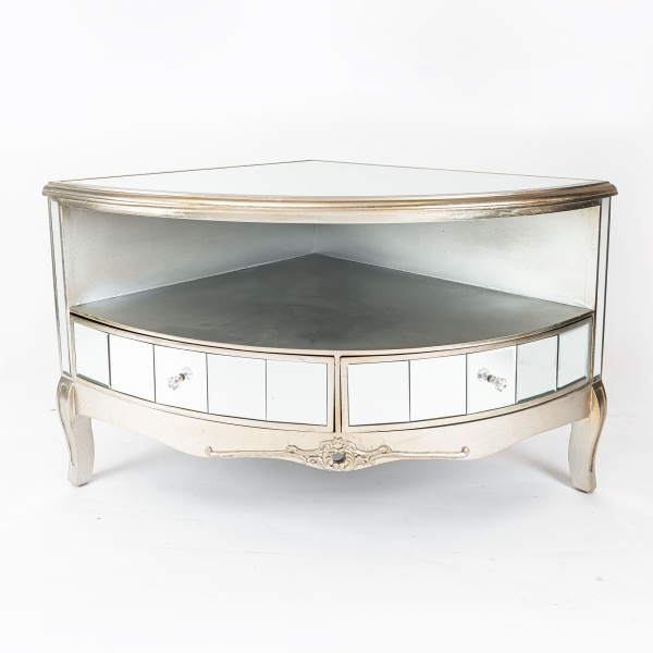 Annabelle Mirrored Corner TV Media Unit - Champagne Silver Gilt Leaf