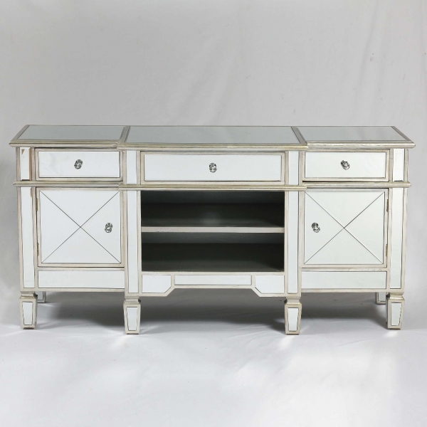 Genevieve Silver Mirrored Media Unit