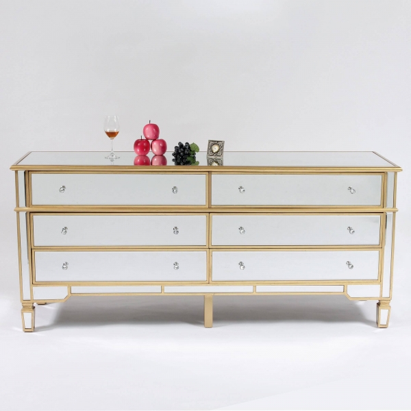 Genevieve Gold Six Drawer Mirrored Chest of Drawers