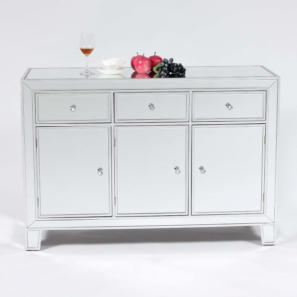 Argenti Mirrored Sideboard Cabinet - Silver Leaf