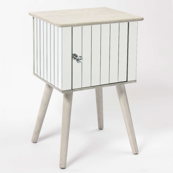 Wooden Square Mirrored Bedside Table and Cupboard 