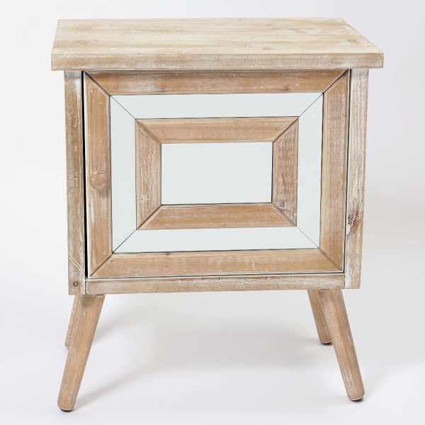 Wooden Square Mirrored Bedside Table 