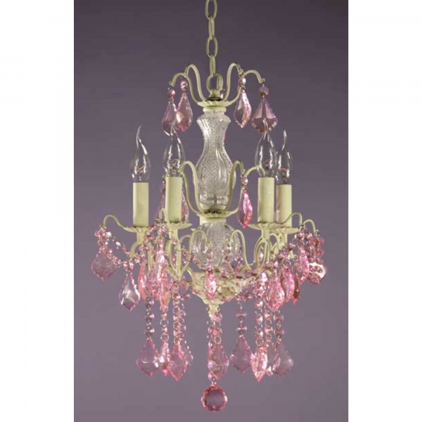 Charlotte Cream Crack Chandelier, Pink Crystal - 5 Arm