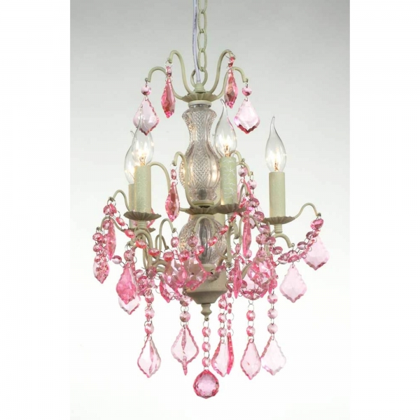 Charlotte Cream Crack Chandelier, Pink Crystal - 5 Arm