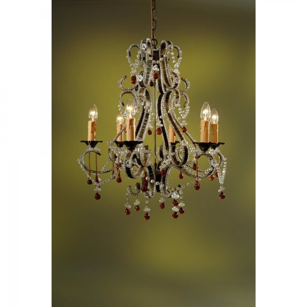 Marie Therese 6 Light Chandelier - Antique Green and Clear
