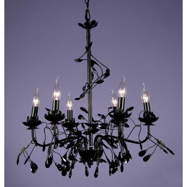 Floral 6 Light Chandelier - Black