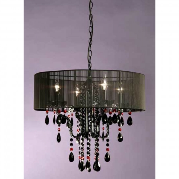 Vintage 4 Light Chandelier - Black & Red 