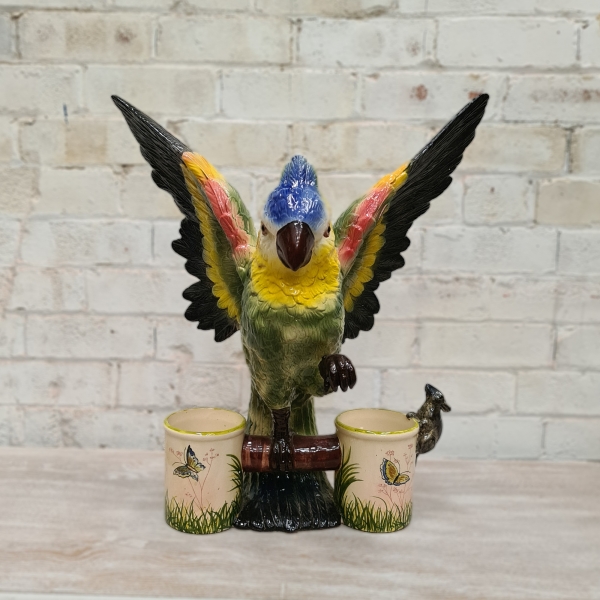 Majolica Style Parrot with Mouse