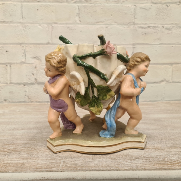 Putti Italian Porcelain Three Angels Supporting Planter