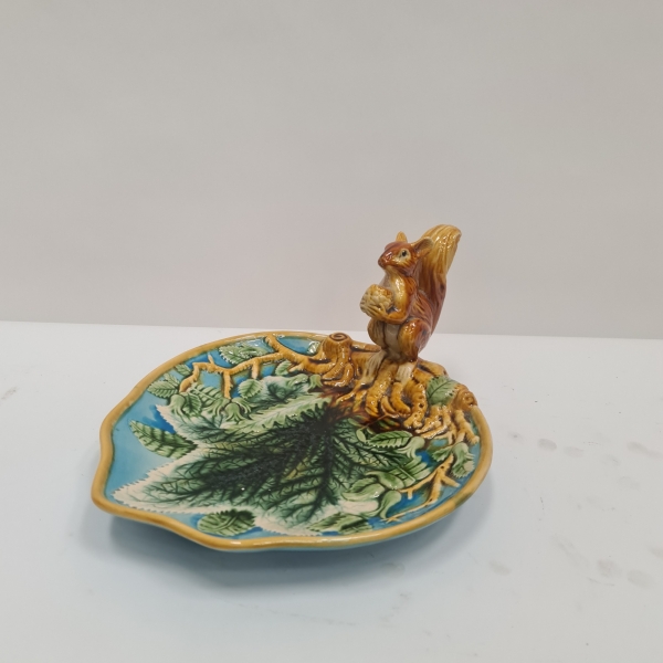 Majolica Style Squirrel with Nut Dish