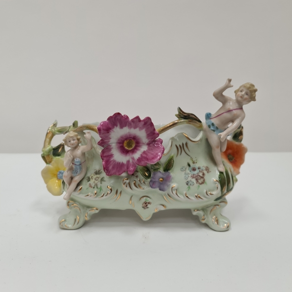 Porcelain Italian Style Bowl Cherub Putti and Flowers