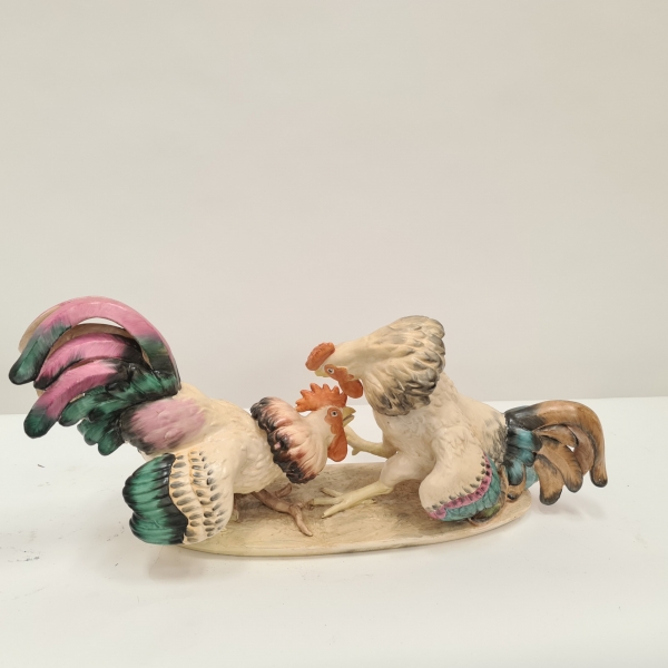 Majolica Style Fighting Cockerels