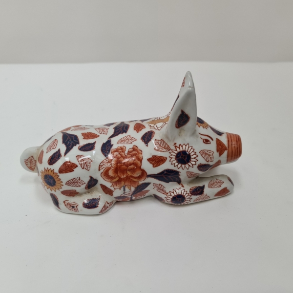 Hand Painted Majolica Style Resting Pig