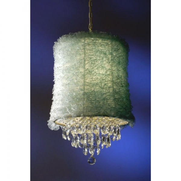 Shabby Chic Ruffle Shade 3 Light Chandelier - Cream and Blue