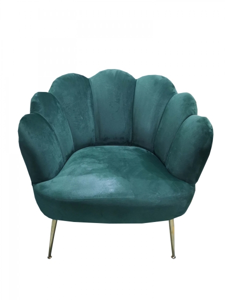 Navy Green Velvet Lotus Cocktail Chair with Gold Legs
